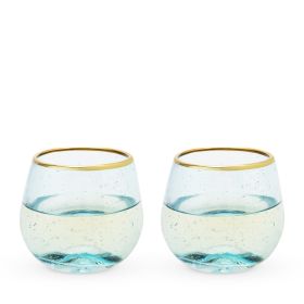 Aqua Bubble Stemless Wine Glass Set by Twine®